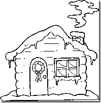 Dibujos para colorear de paisajes nevados y casas de Navidad - Colorear